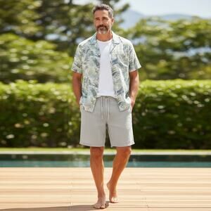 Perry Ellis Mens Linen Shorts 36 Cream Drawstring Beach Coastal Casual